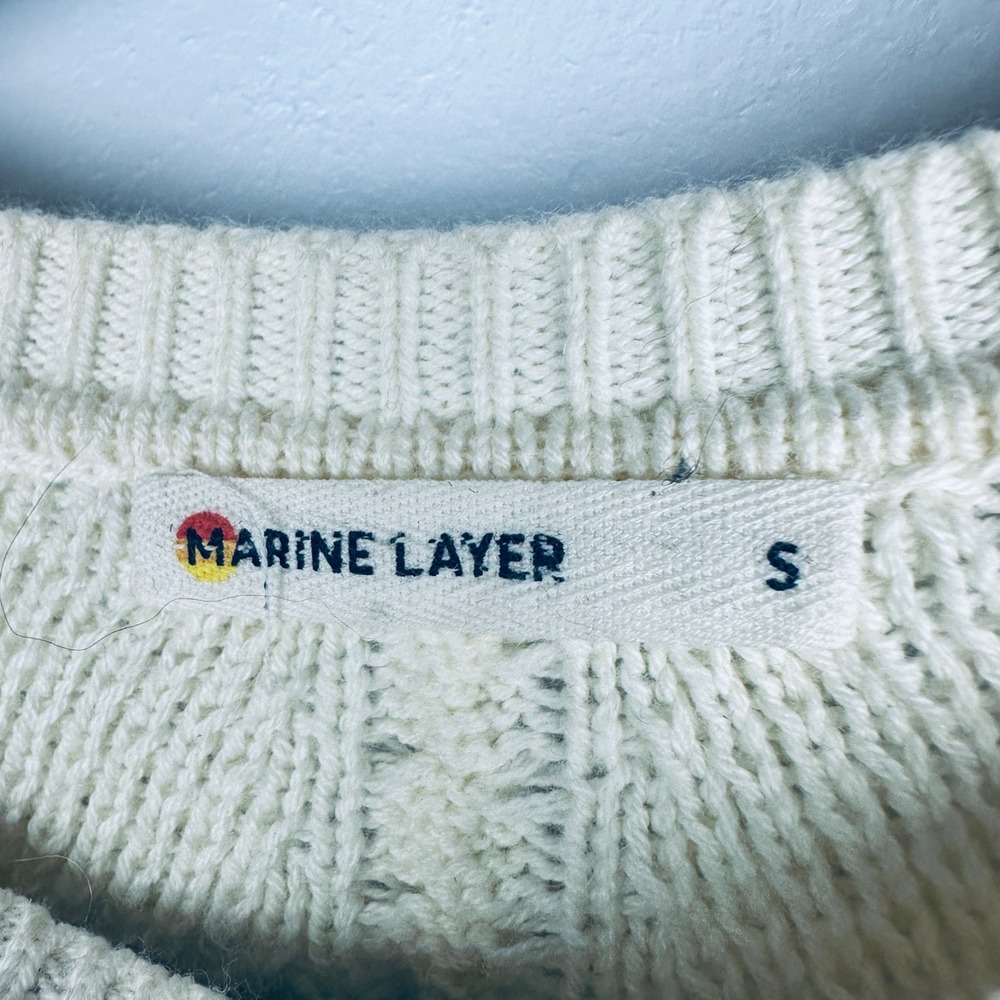 Marine Layer Floral Embroidered Cable Knit Sweater Cream Blue Small 14456 - Picture 2 of 8